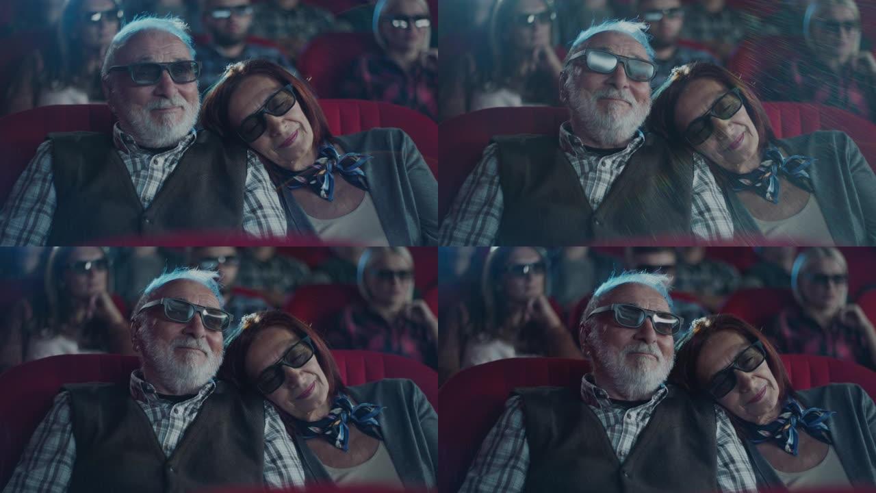 女人在电影院睡在男人的肩膀上
