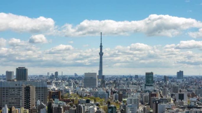 4K UHD延时: 日本台东区的东京天空树镇和日本城市景观与蓝天。