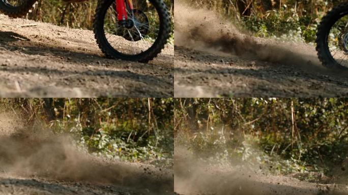 MS超慢动作越野摩托车骑手降落在泥土路线上