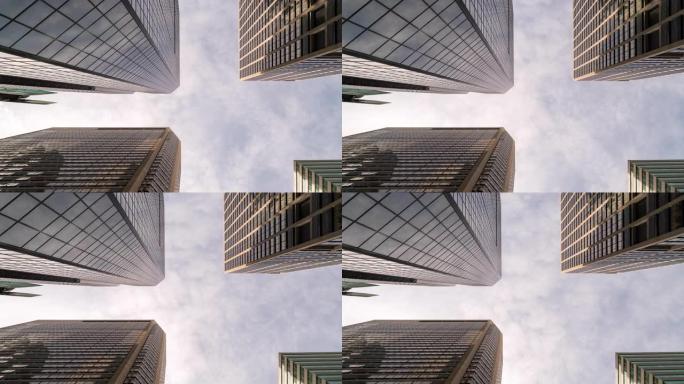延时:低角度拍摄的摩天大楼在费城市中心的美国