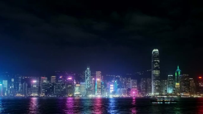 4k时间流逝: 香港夜间的城市景观时间流逝。城市与建筑