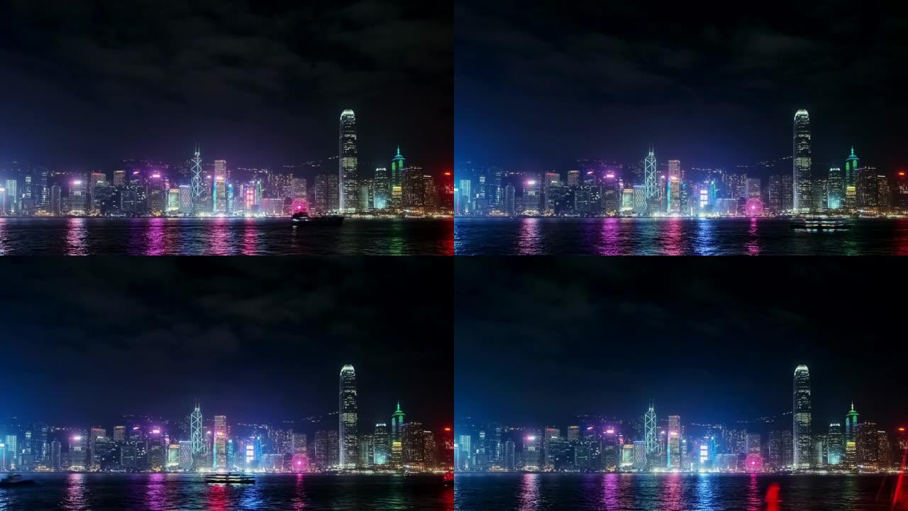 4k时间流逝: 香港夜间的城市景观时间流逝。城市与建筑