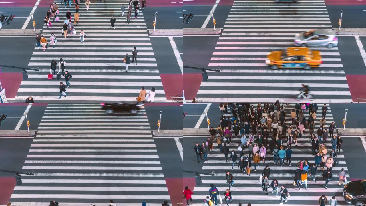 日本新宿东京人群不明人群过马路的时间流逝