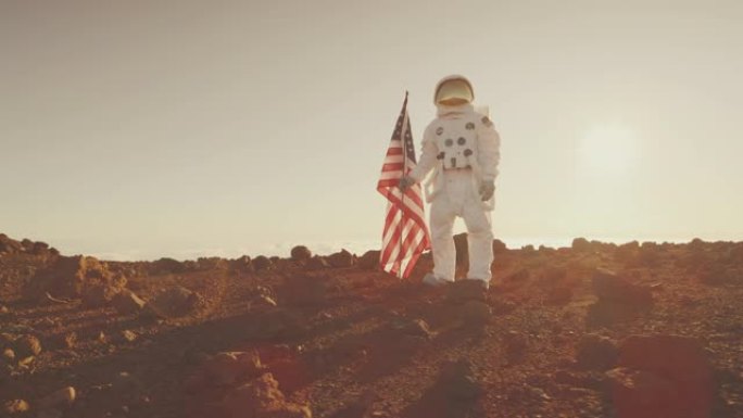 火星上带有美国国旗的宇航员