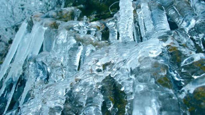 冰冻瀑布冬天冰封结冰冰柱