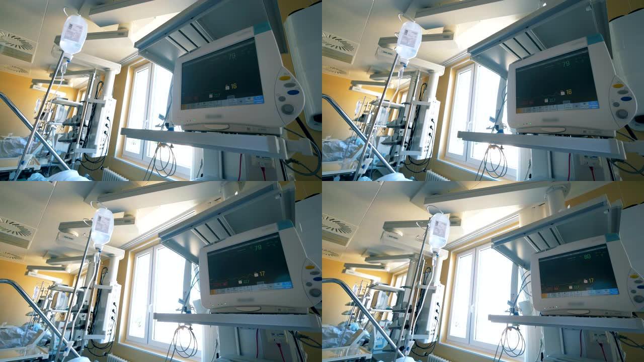 医院病房里的医疗设备，特写。