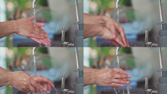 男人用水洗手勤洗手经常洗手