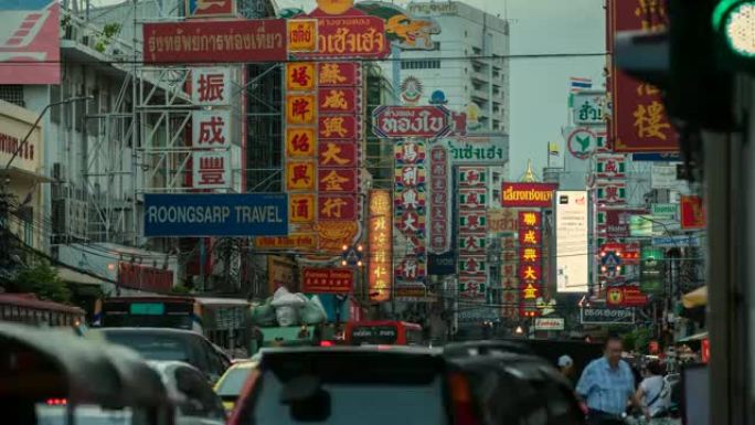 泰国唐人街延时热闹街道繁忙生活