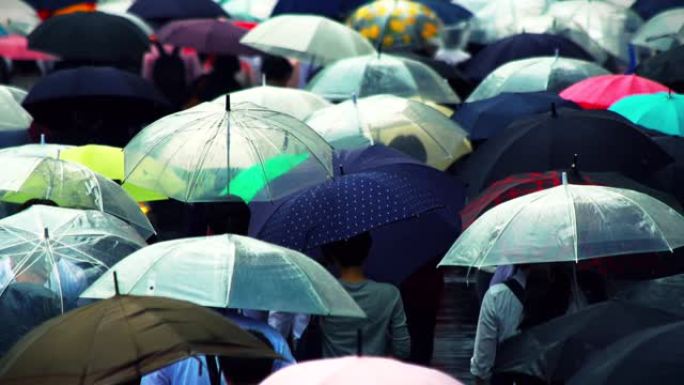 日本商人上午上班打伞下雨天