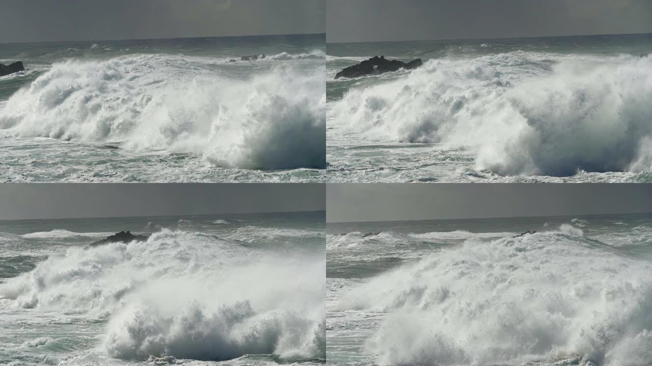 汹涌的海洋风暴。慢动作镜头