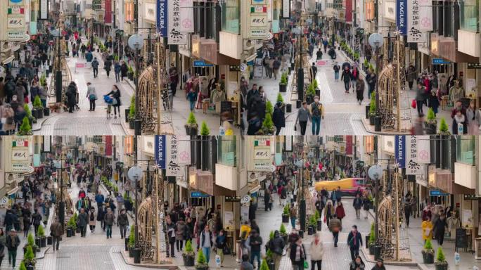 延时: 日本横滨元町购物街的游客行人拥挤购物