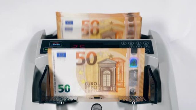 工作计数装置支票在银行打印欧元。