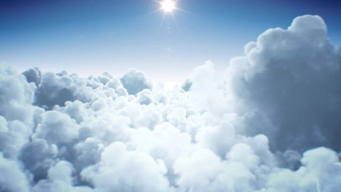 美丽无尽的云在灿烂的阳光下无缝。循环3d动画随着午后的阳光在云层上飞舞。
