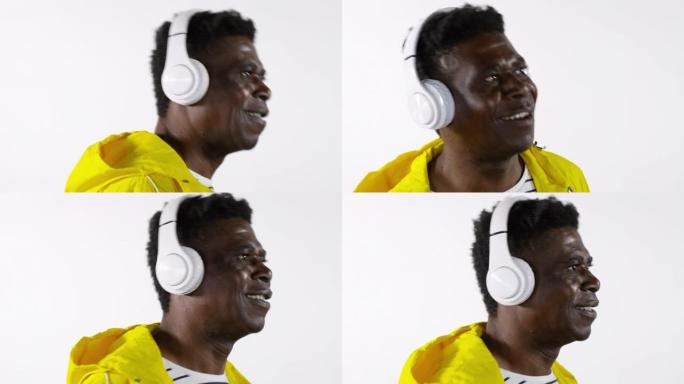 戴着耳机享受音乐的快乐非洲男人