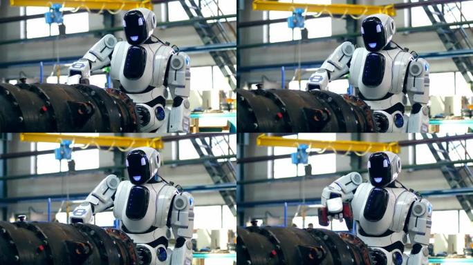 机器人正在钻取工业金属细节