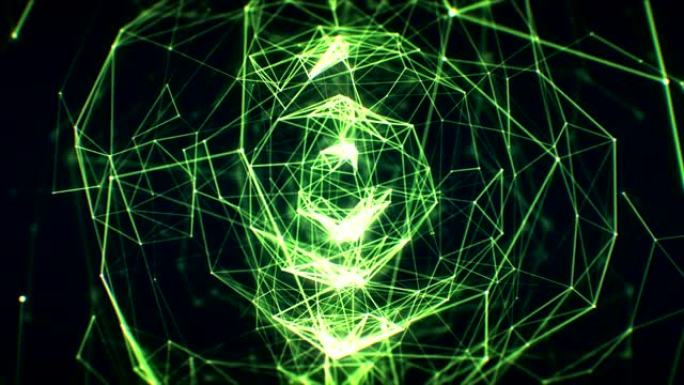 与dop Blur无缝连接的网络空间中不断增长的抽象网络绿色。未来虚拟技术概念的循环3d动画。