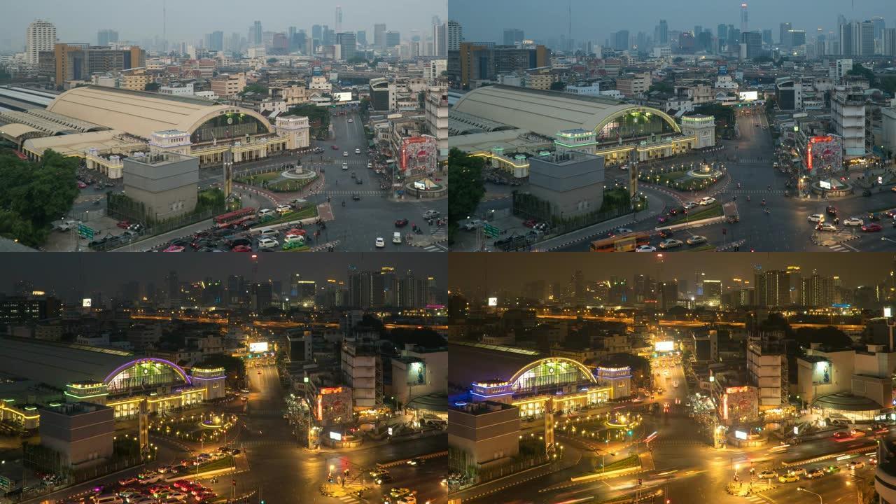 曼谷市日夜曼谷延时摄影曼谷日转夜泰国曼谷