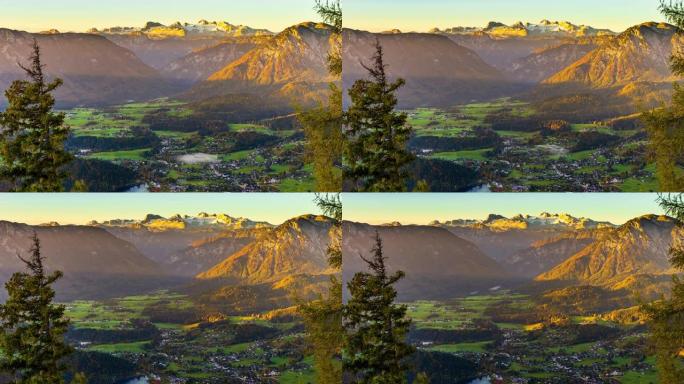 WS时间流逝阳光明媚，田园诗般的山脉和山谷景观，失败者山，奥地利