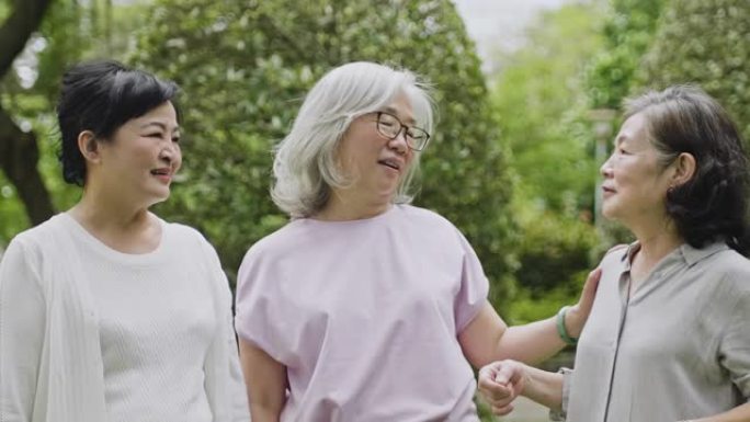 资深台湾女性朋友在公共公园交谈