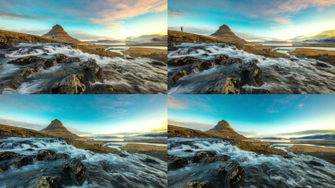 WS延时Kirkjufell山和Kirkjufellsfoss瀑布，冰岛