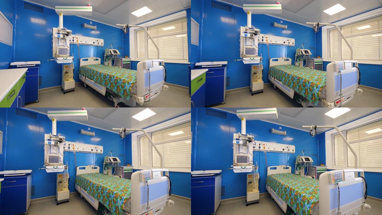 医院病床位于设备齐全的医务室
