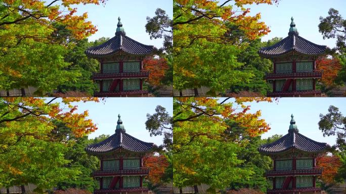 韩国秋季的景福宫古塔古寺寺庙建筑