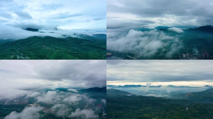 4K航拍山间云雾森林大山云雾云端大自然