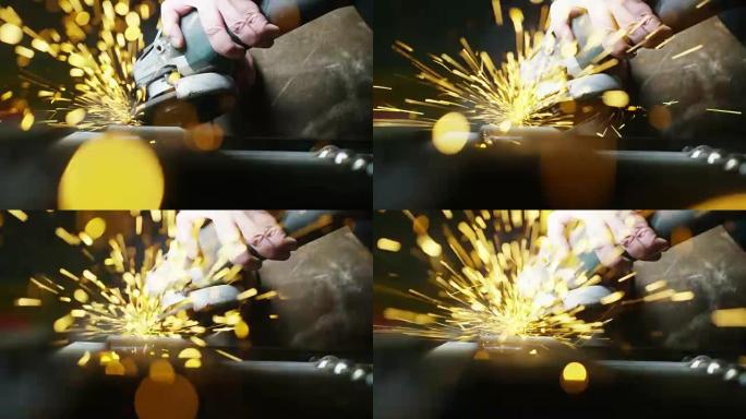 铁匠或焊工，用它的磨削光滑的钢和铁，在极端缓慢的运动，使表面光滑。砂轮与铁接触会产生火花。