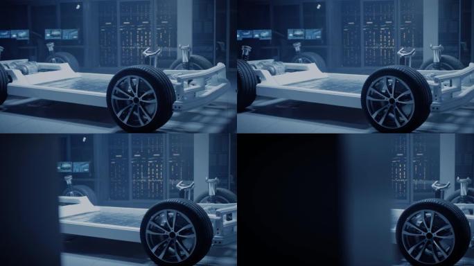 汽车概念: 正品电动车平台底盘。混合动力车架包括: 轮胎，悬架，发动机，制动器和电池。在创新的汽车设