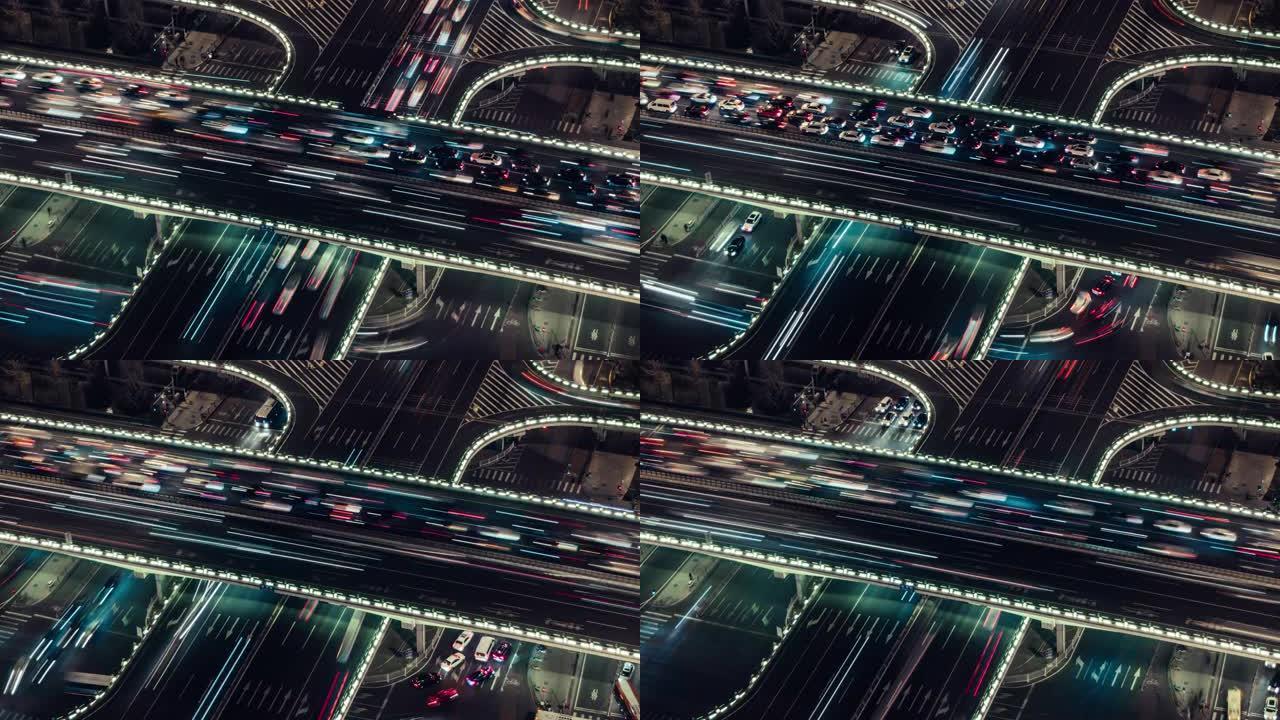 夜间/中国北京立交桥和城市交通的T/L MS视图