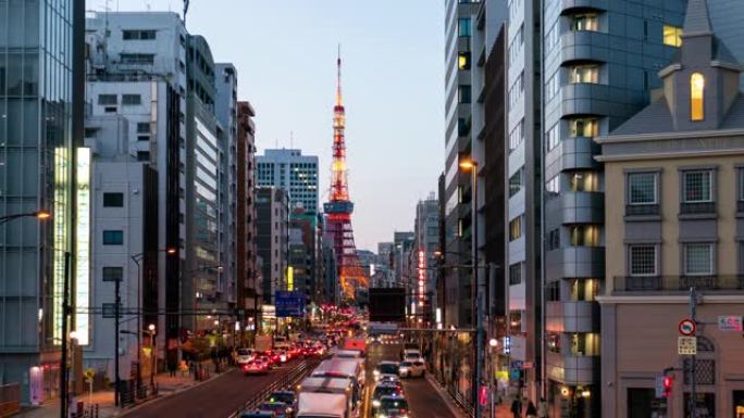 日本东京东京塔地标建筑的东京城市景观