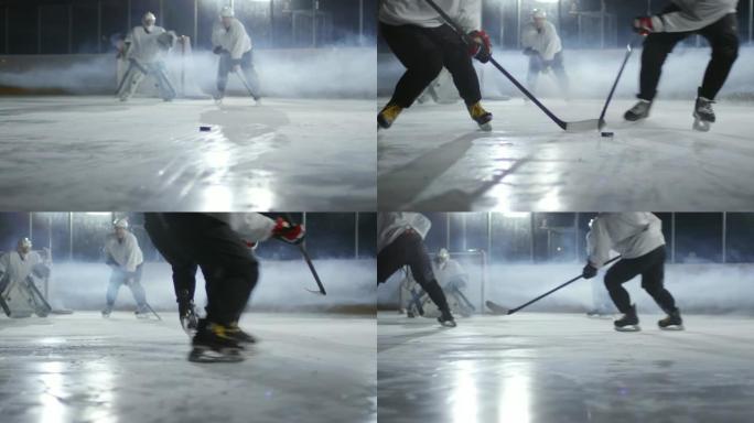一群打冰球的人冰上运动滑冰鞋激烈对抗