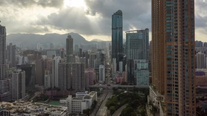 香港天空多云的城市景观建筑过度