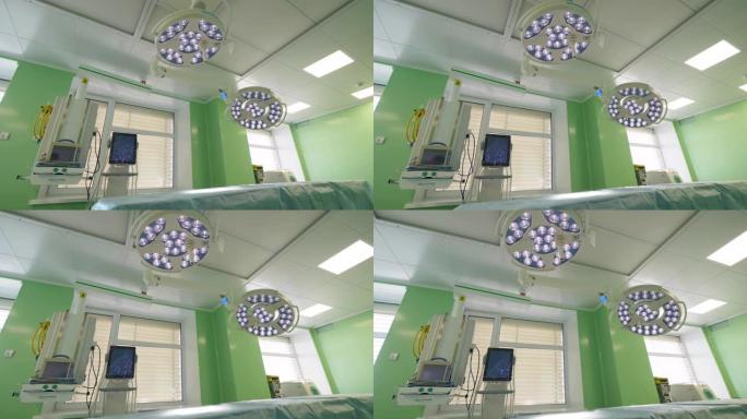 现代手术室，天花板上有大灯。