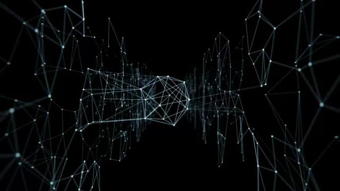 抽象数字球全息图，具有不断变化的网络连接，在黑色上无缝转动和移动。循环3d动画。数字技术和媒体概念。