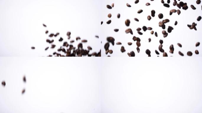 慢动作中的咖啡豆爆炸
