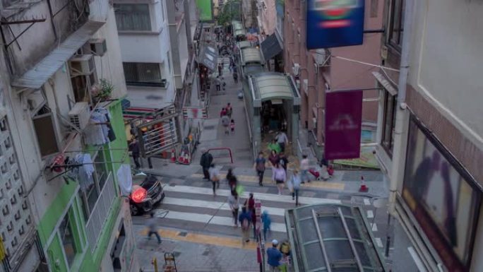时光流逝:香港市中心中环-半山自动扶梯附近的SoHo区挤满了行人