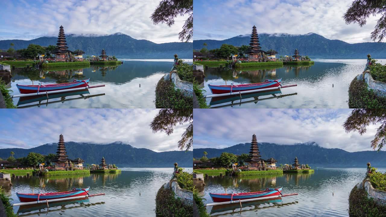 4K.Time lapse Pura Ulun Danu Bratan,印度尼西亚巴厘岛的地标