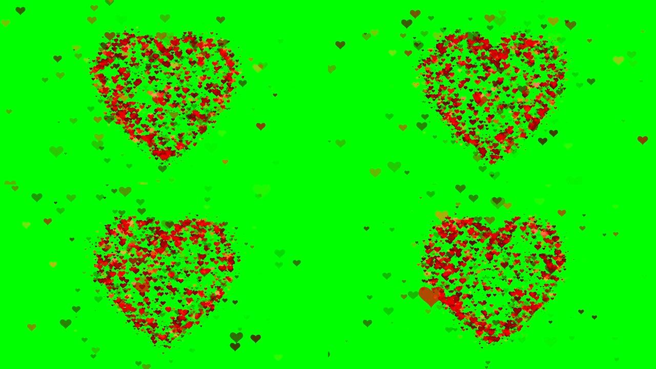 4K红色心形与绿色屏幕