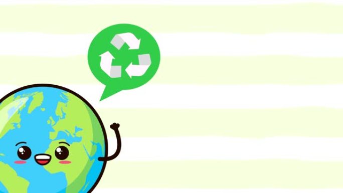 具有地球特征和回收符号的生态友好型环境动画