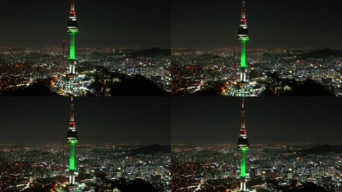 南山首尔塔的鸟瞰图是韩国夜间第一个塔式旅游景点