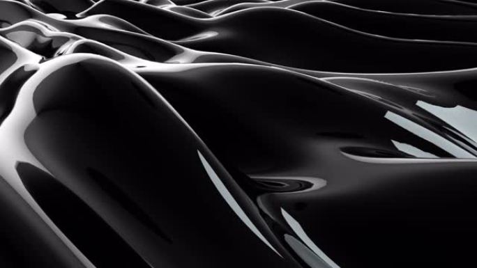 黑色抽象液体反射波表面。紫外线线的波浪和涟漪。无缝循环3d渲染