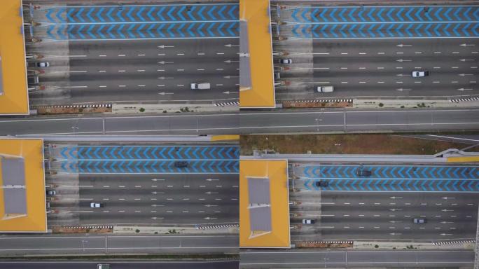 曼谷的收费方式俯拍俯瞰高速公路上道车辆行