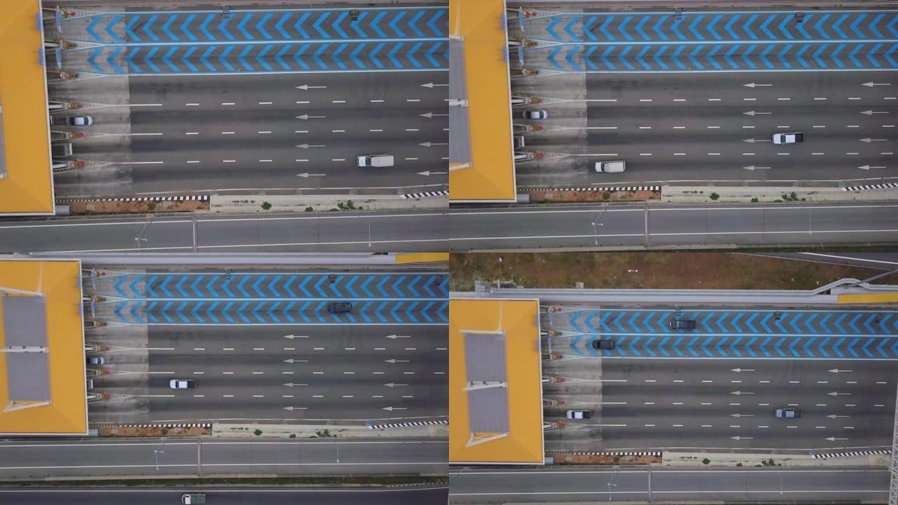 曼谷的收费方式俯拍俯瞰高速公路上道车辆行