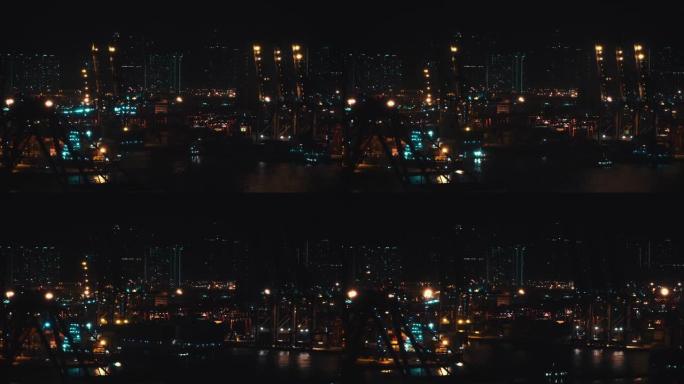 中国香港青衣国际集装箱码头夜间4k Dci延时，物流