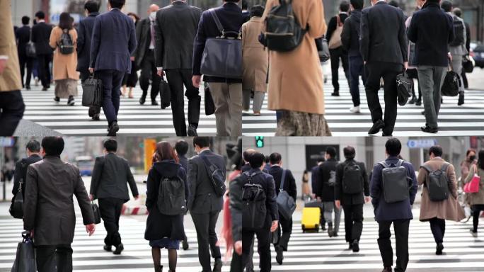 一众商人早上去上班日本东京