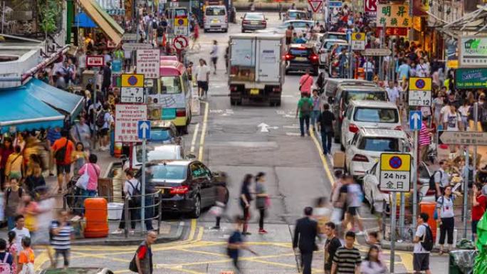 香港九龙旺角法源跳蚤市场行人拥挤的4k延时俯视图