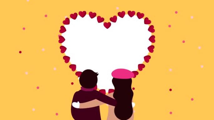 情人节动画卡片与情侣和心灵