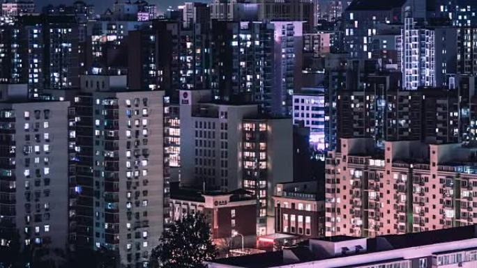 T/L HA PAN住宅建筑窗户夜间闪烁/中国北京