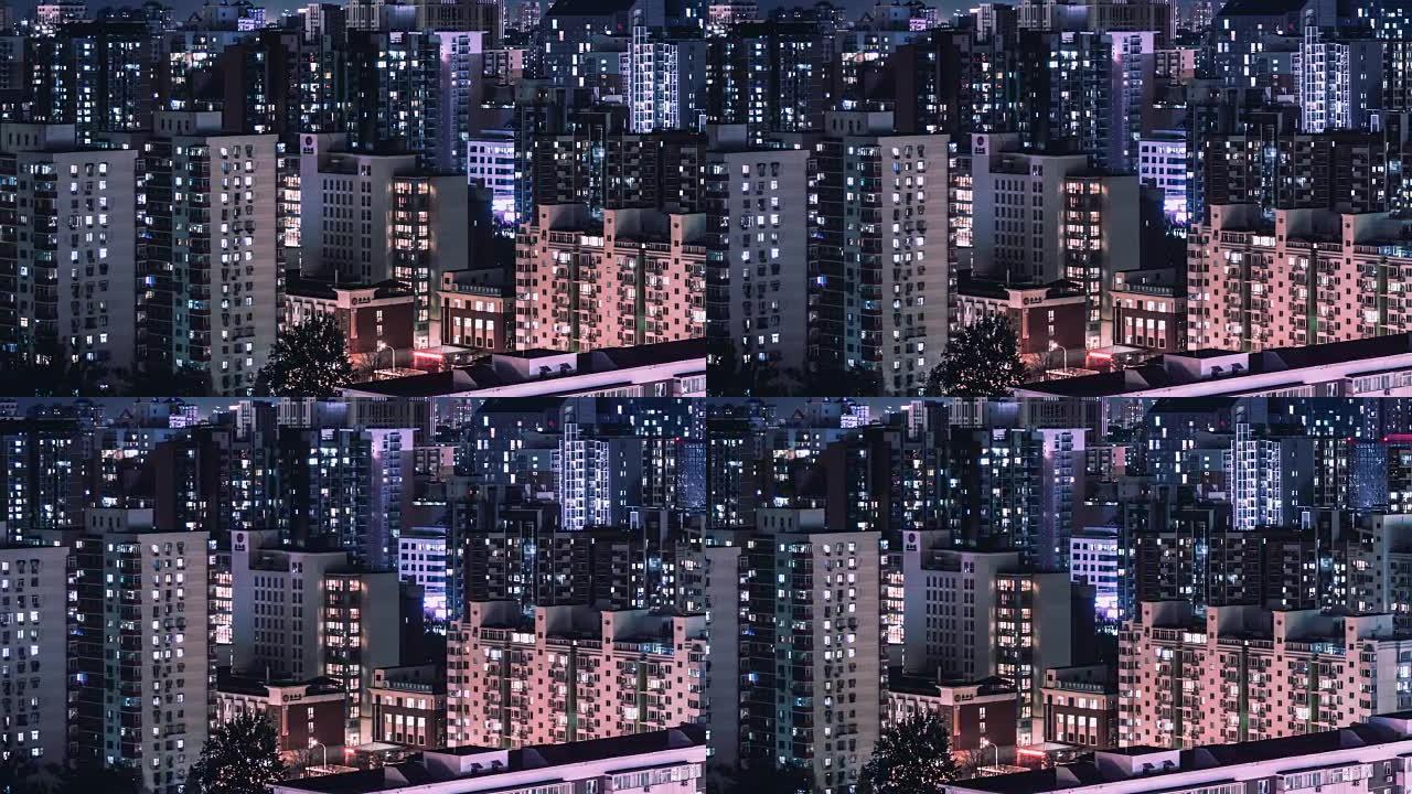 T/L HA PAN住宅建筑窗户夜间闪烁/中国北京